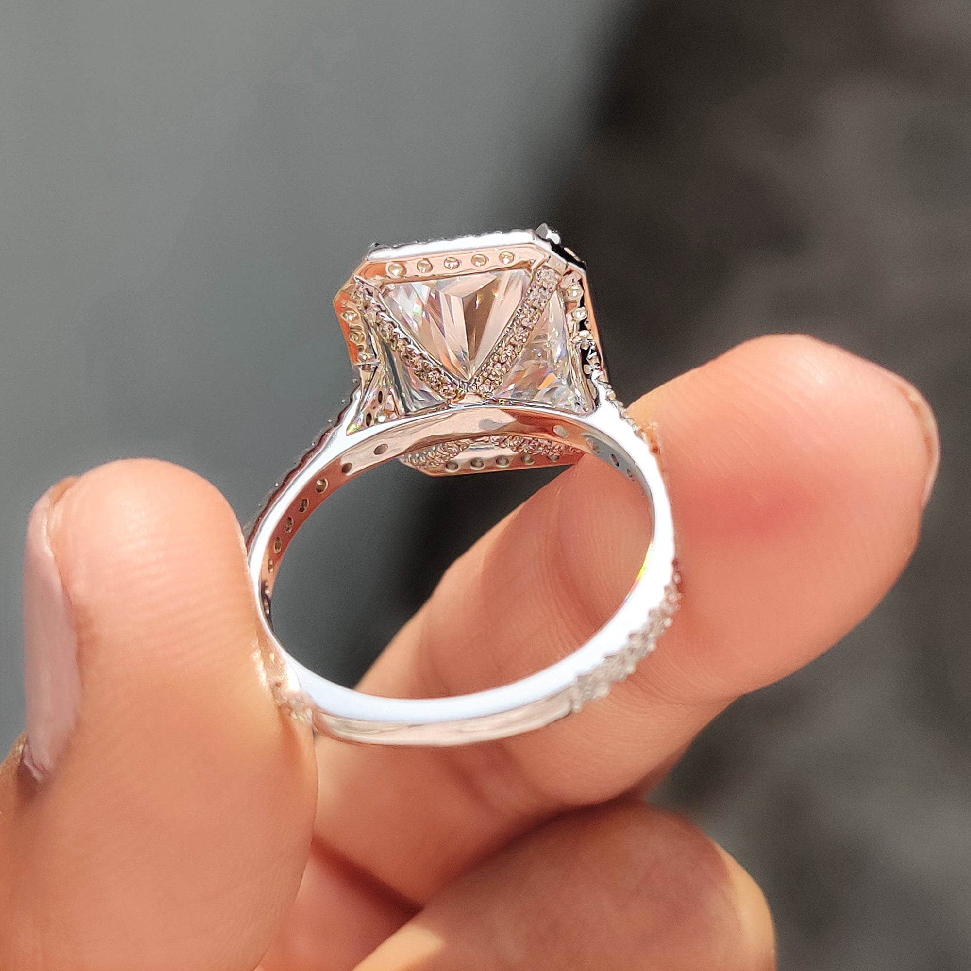 Radiant Cut Moissanite Ring in Cathedral Setting Style