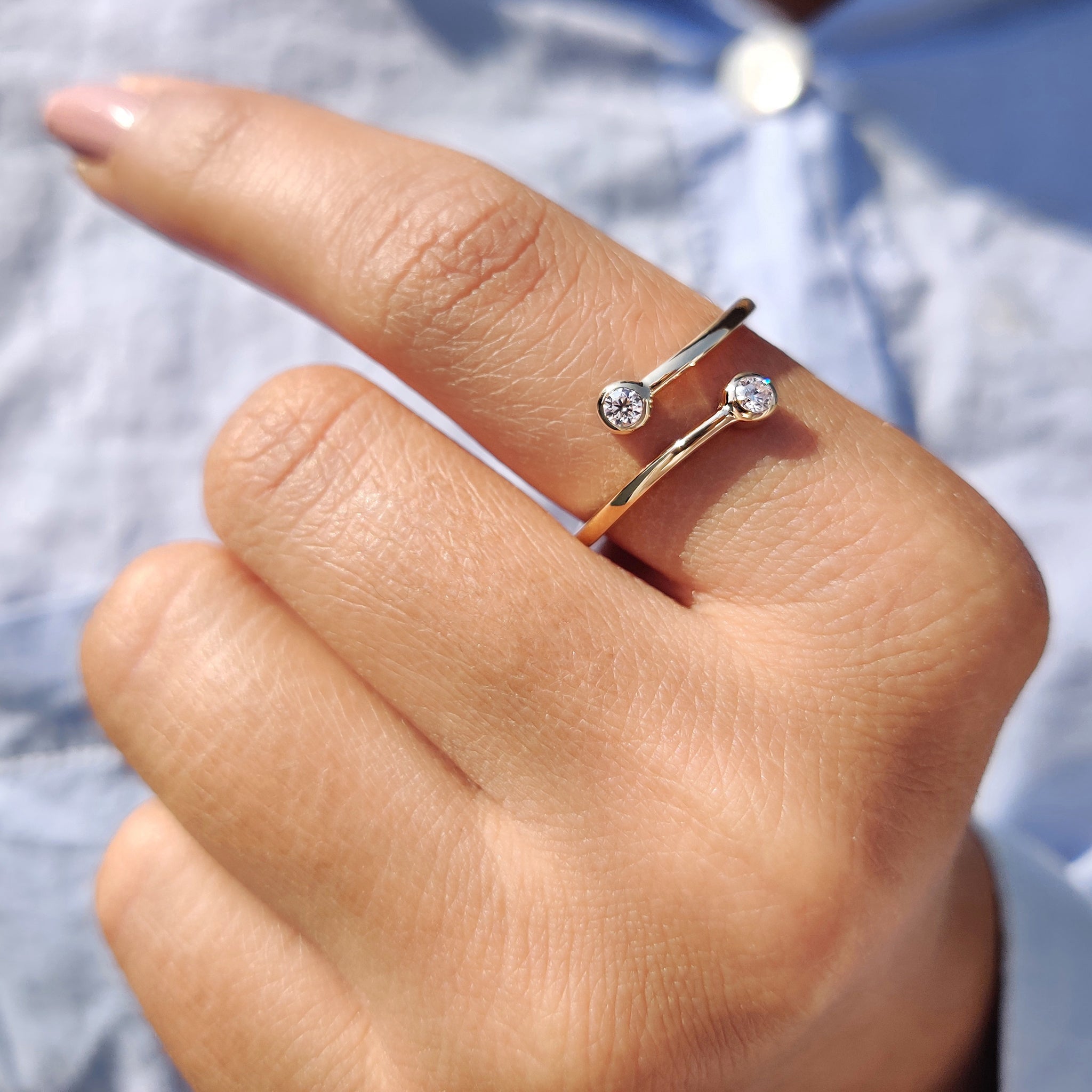 Double Bezel Set Two Stone Wedding Band