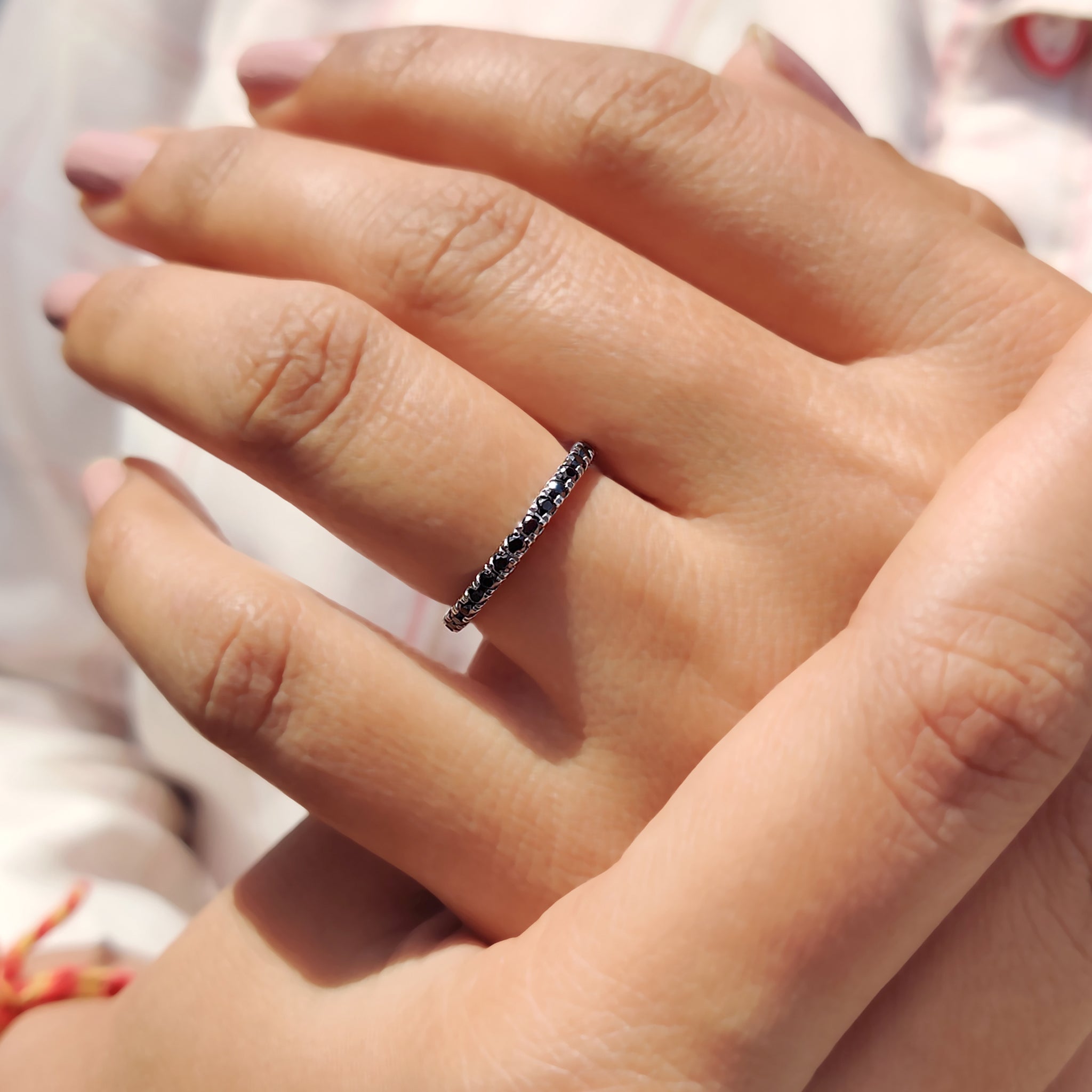 Round Cut Half Eternity Black Stone Wedding Band