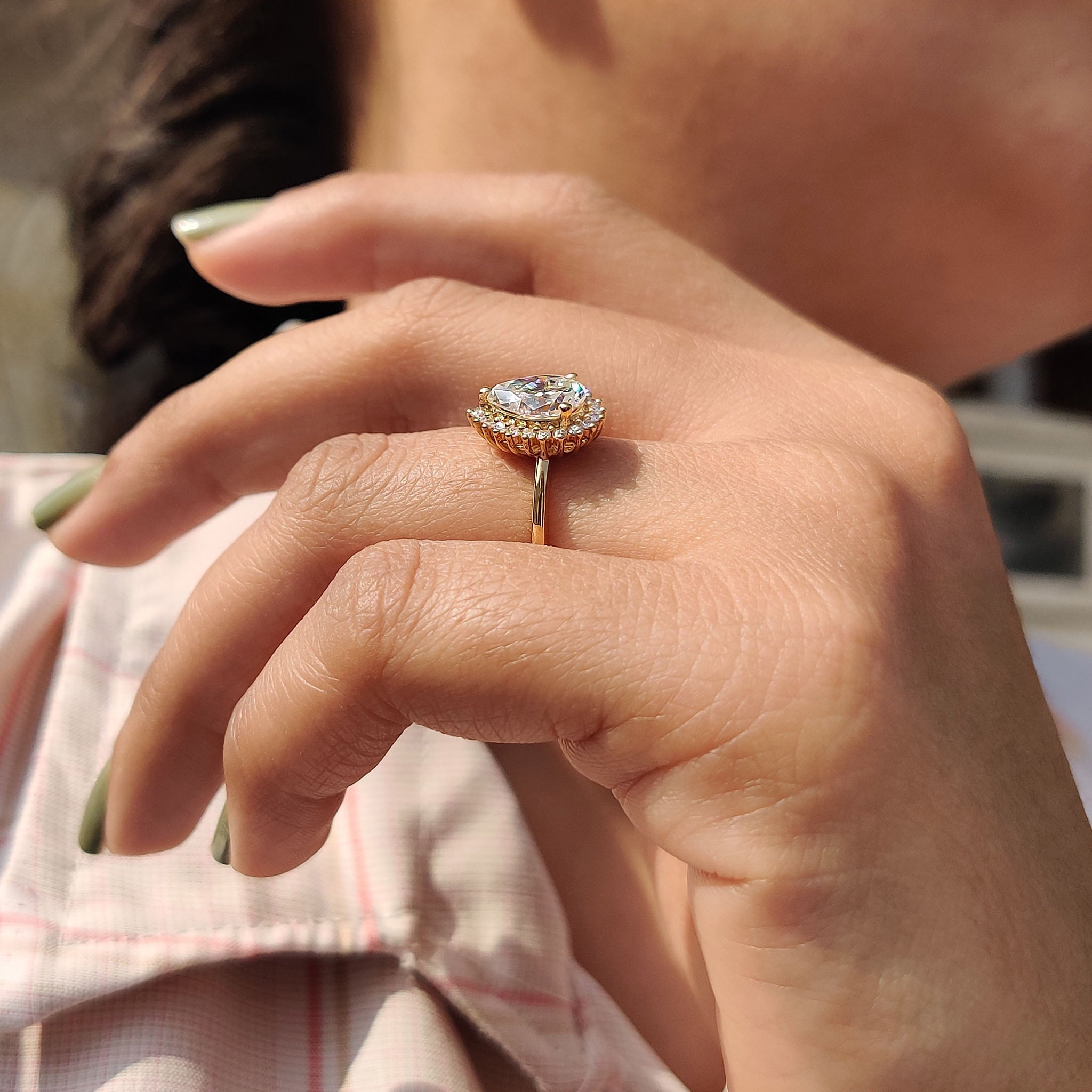 Pear Cut Engagement Ring With Halo Setting
