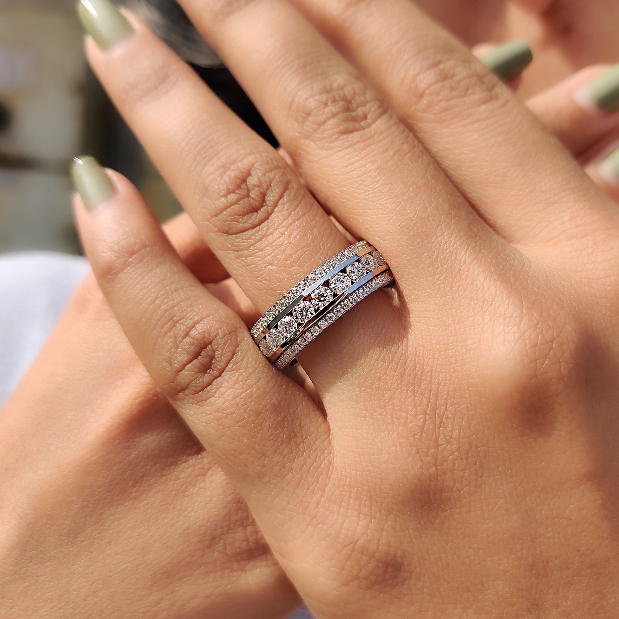 Three Row Pave Band With Clean Channel Set Style