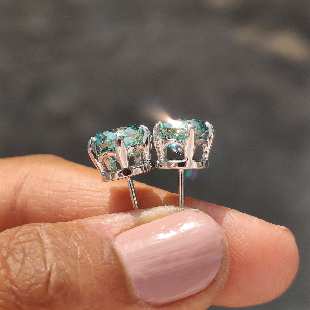 Portuguese Cut Cyan Blue Moissanite Earrings