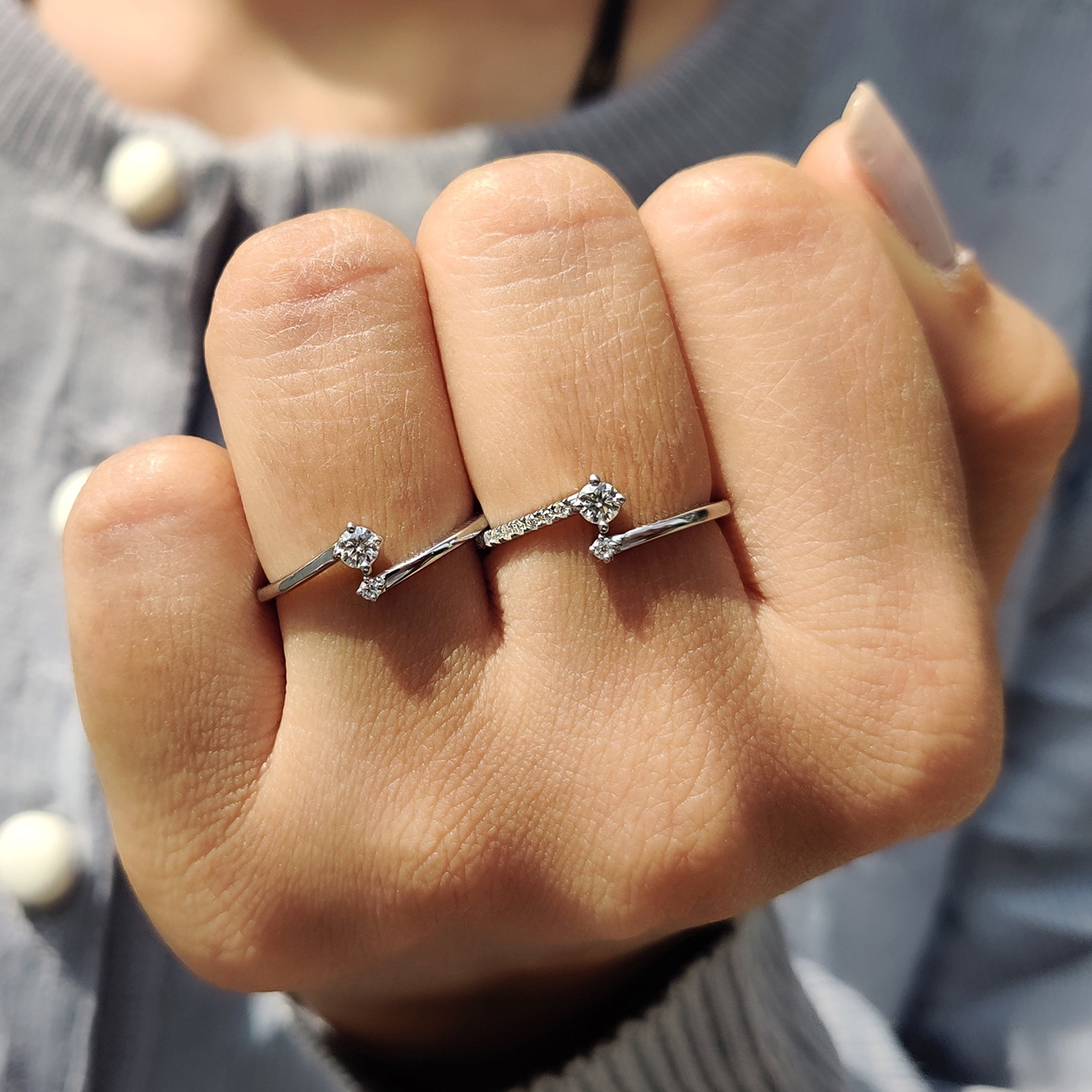 2 Round Cut Moissanite In Open Gap Wedding Band