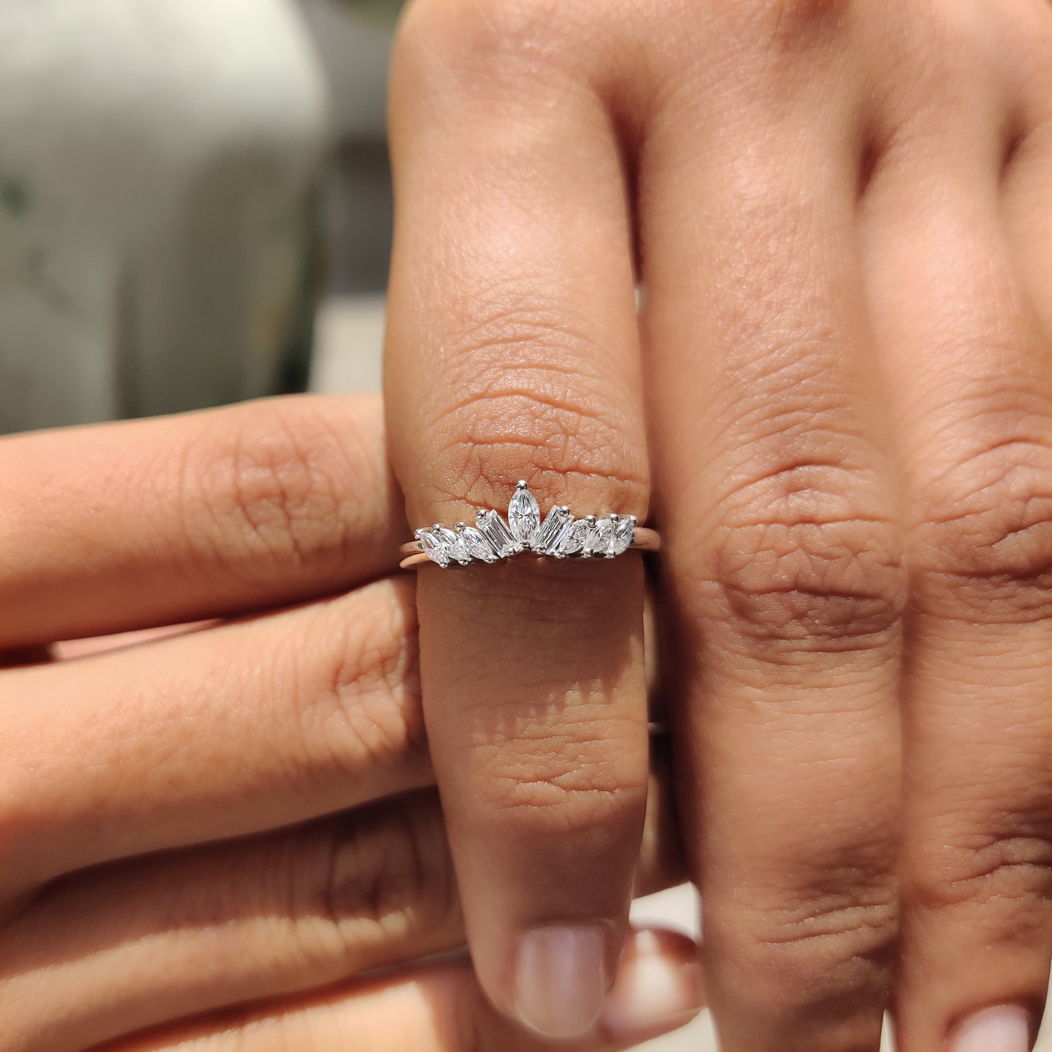 Curved Wedding Band With Marquise And Baguette Stone