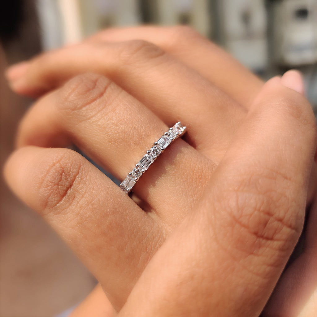 Diamond Eternity Band White Gold With Emerald and Round Cut