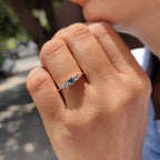 Cyan Blue Round Cut 5 Stone Engagement Ring