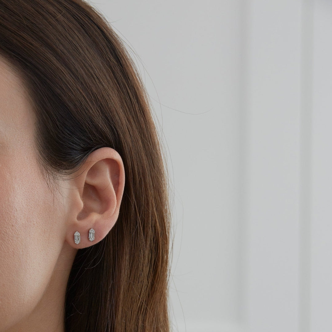 0.61 TCW Round & Baguette Moissanite Diamond Stud Earrings
