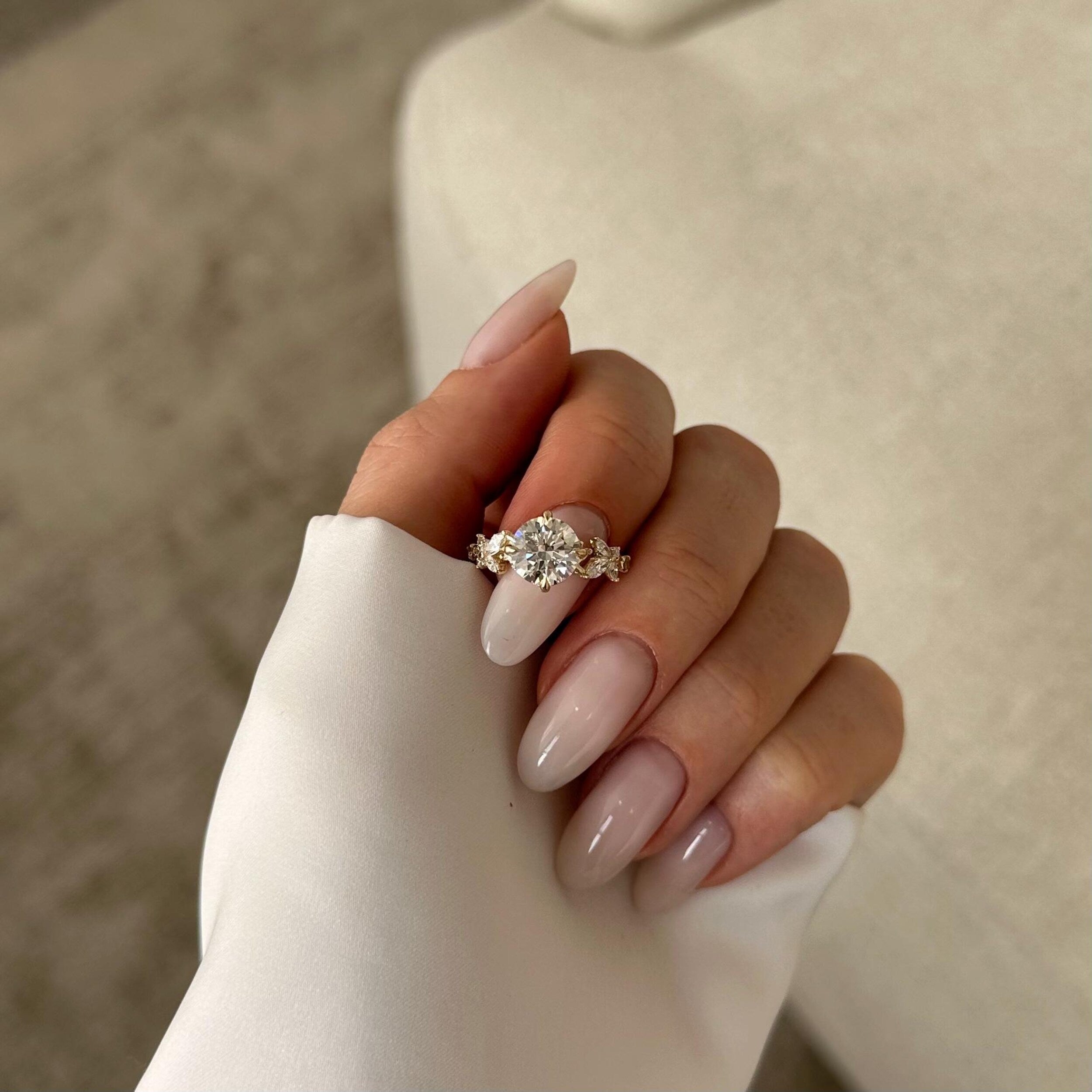 2.0 CT Round Cut Moissanite Cluster Style Engagement Ring