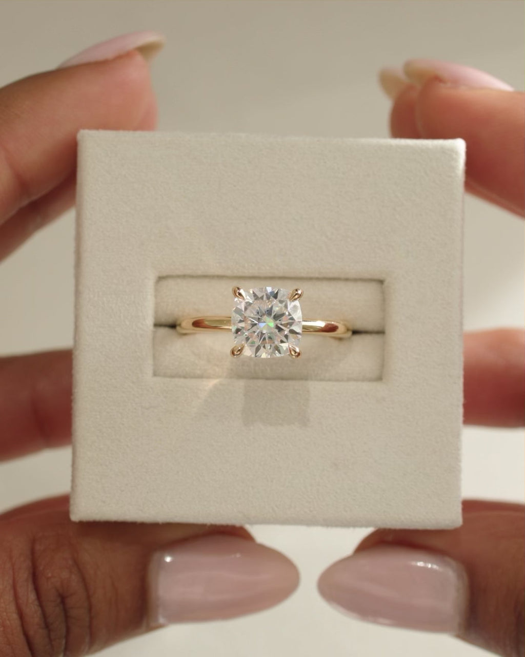 1.50-3.50 CT Cushion Cut Lab Grown Diamond Hidden Halo Engagement Ring