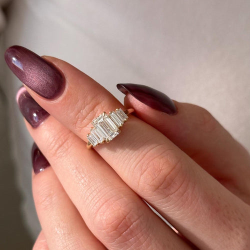1.20 CT Emerald Cut Moissanite Five Stone Style Engagement Ring