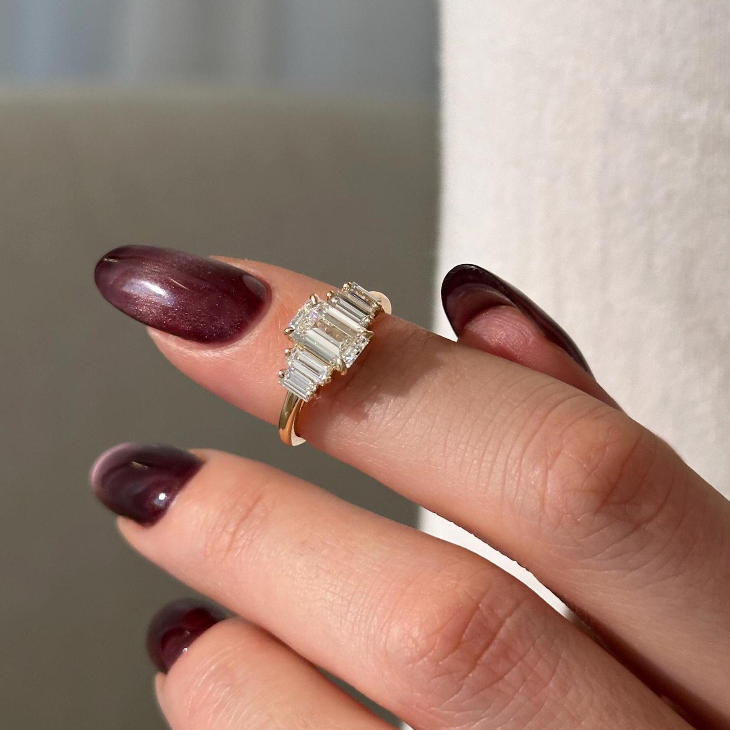 1.20 CT Emerald Cut Moissanite Five Stone Style Engagement Ring