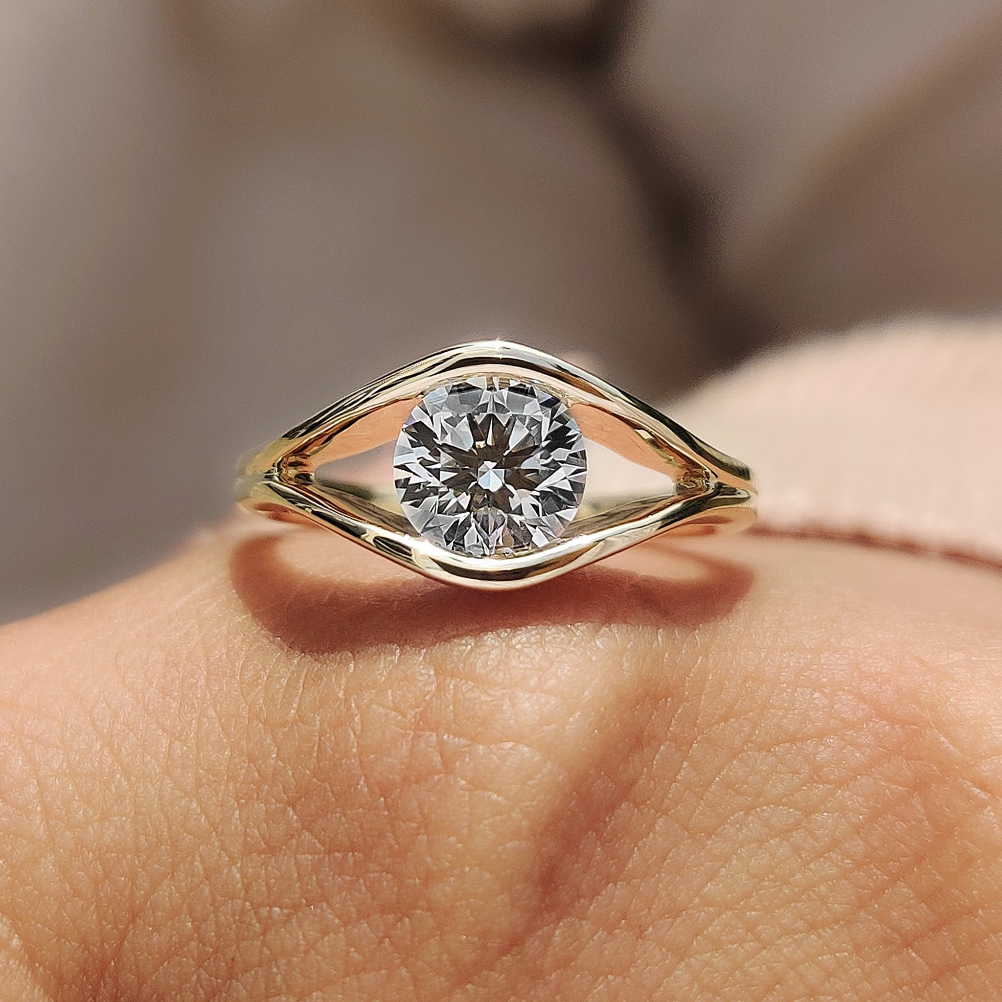 Evil Eye Ring Gold Style with Round Diamond Secondary image