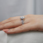 2.30 CT Cushion Moissanite Vintage Halo Bridal Ring Set