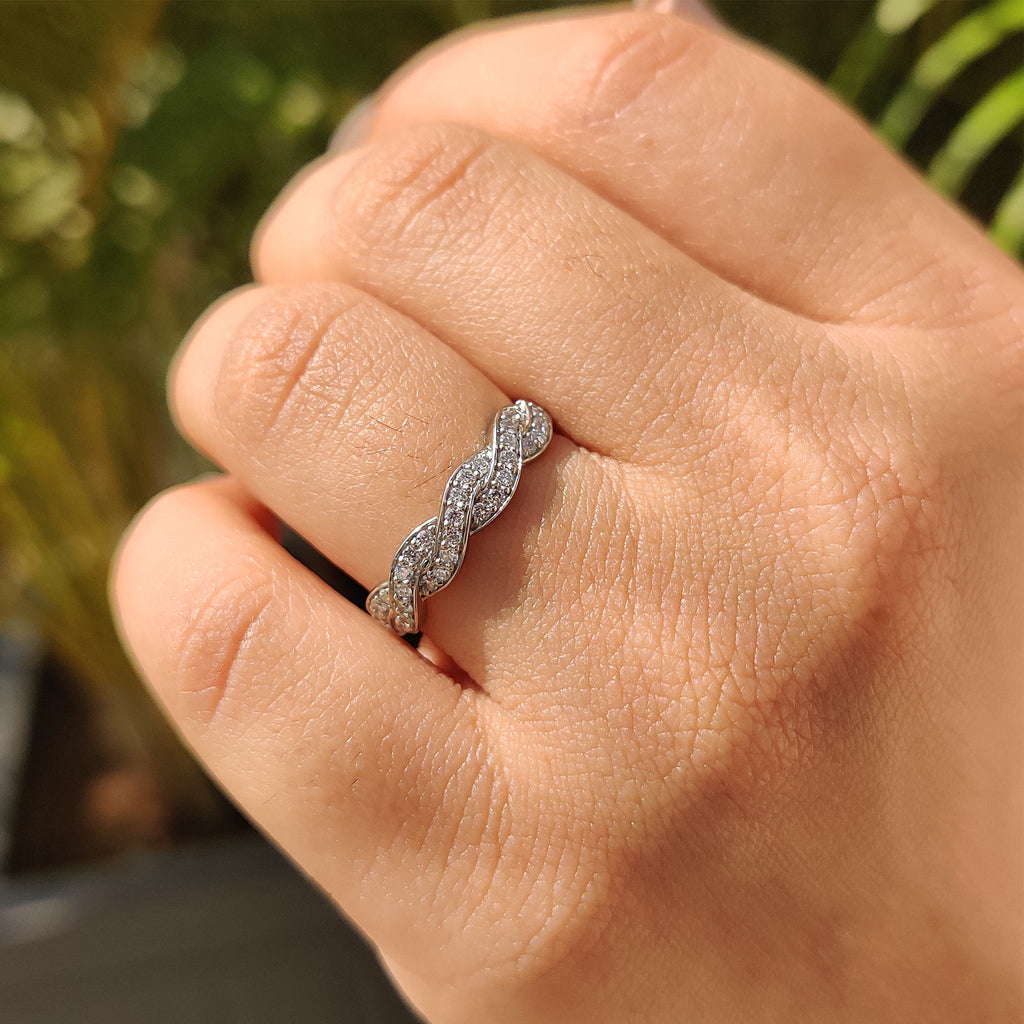 Round Diamond Half Eternity Twisted Wedding Band