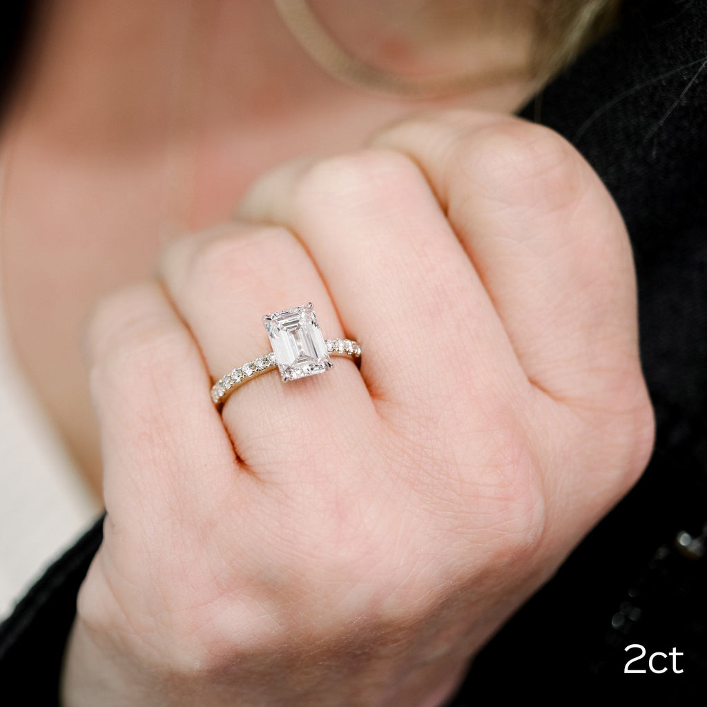 2.0 CT Emerald Moissanite Pave Setting Engagement Ring