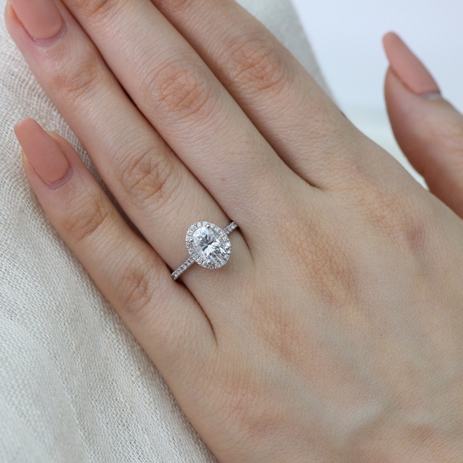 1.50 CT Oval Cut Halo Style Moissanite Engagement Ring