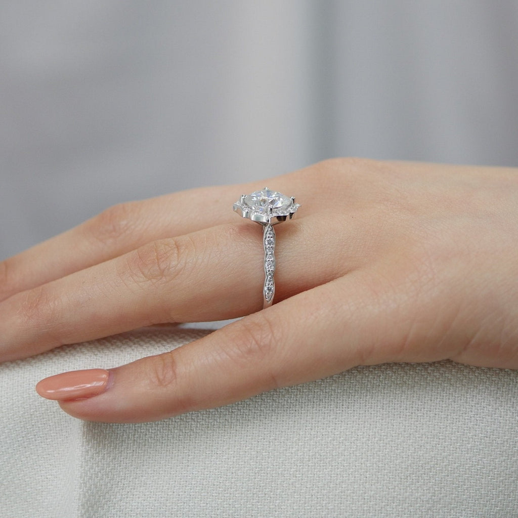 2.30 CT Cushion Moissanite Vintage Halo Engagement Ring