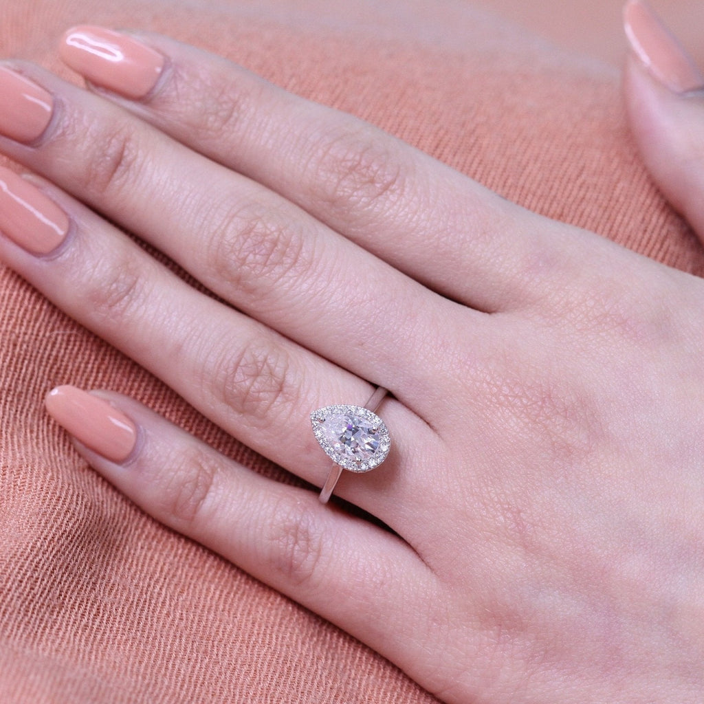 1.50 CT Pear Cut Moissanite Halo Engagement Ring