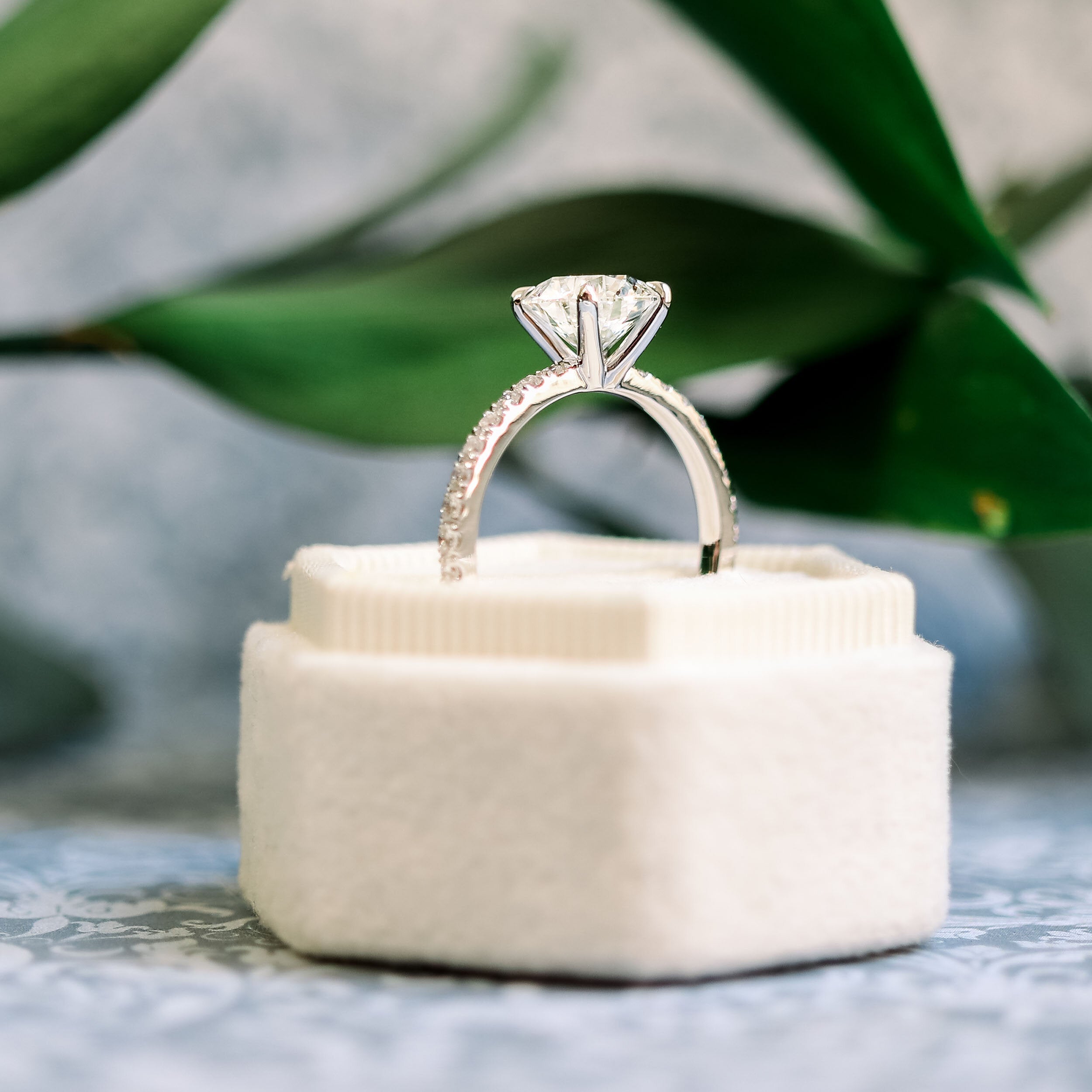 2.25 CT Round Moissanite Solitaire Pave Setting Engagement Ring