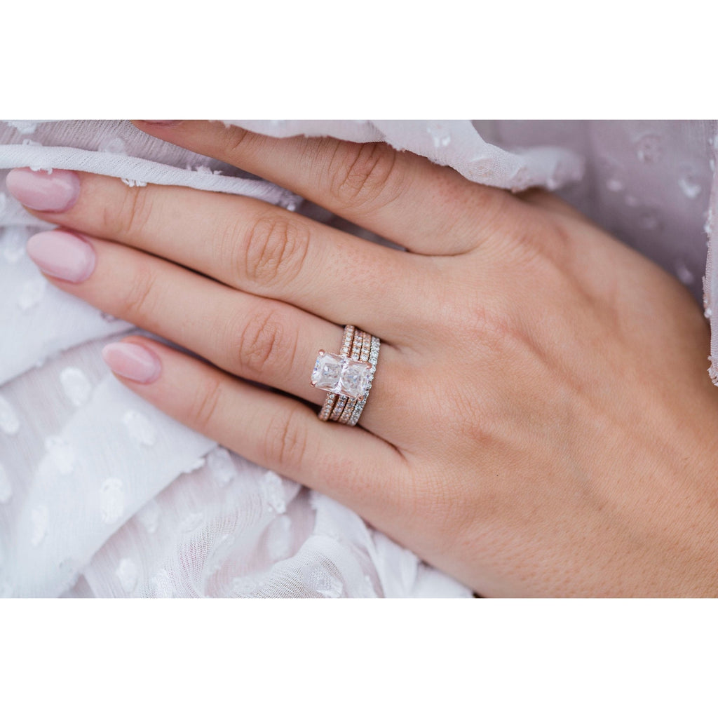 3.55 CT Radiant Moissanite Hidden Halo & Pave Setting Engagement Ring