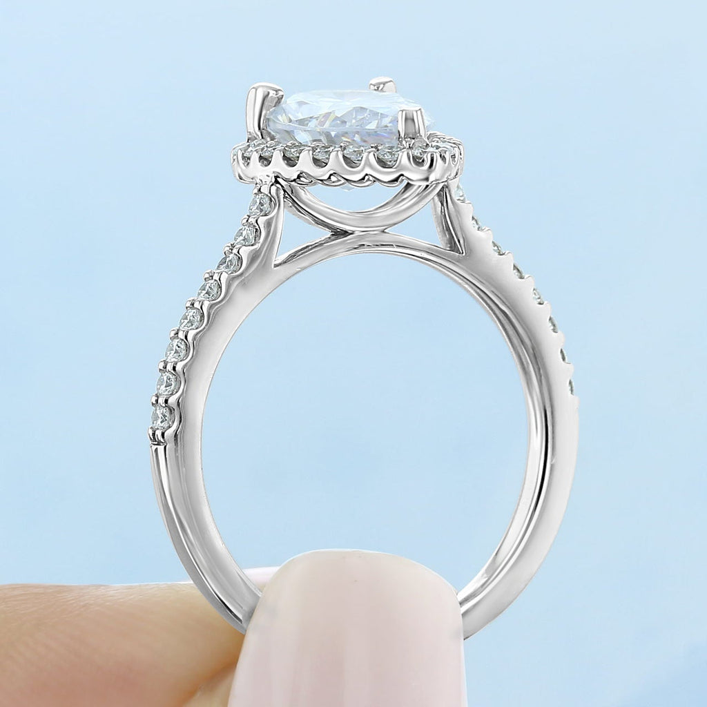 1.93ct Pear Cut Moissanite Halo Engagement Ring