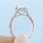1.93ct Pear Cut Moissanite Halo Engagement Ring