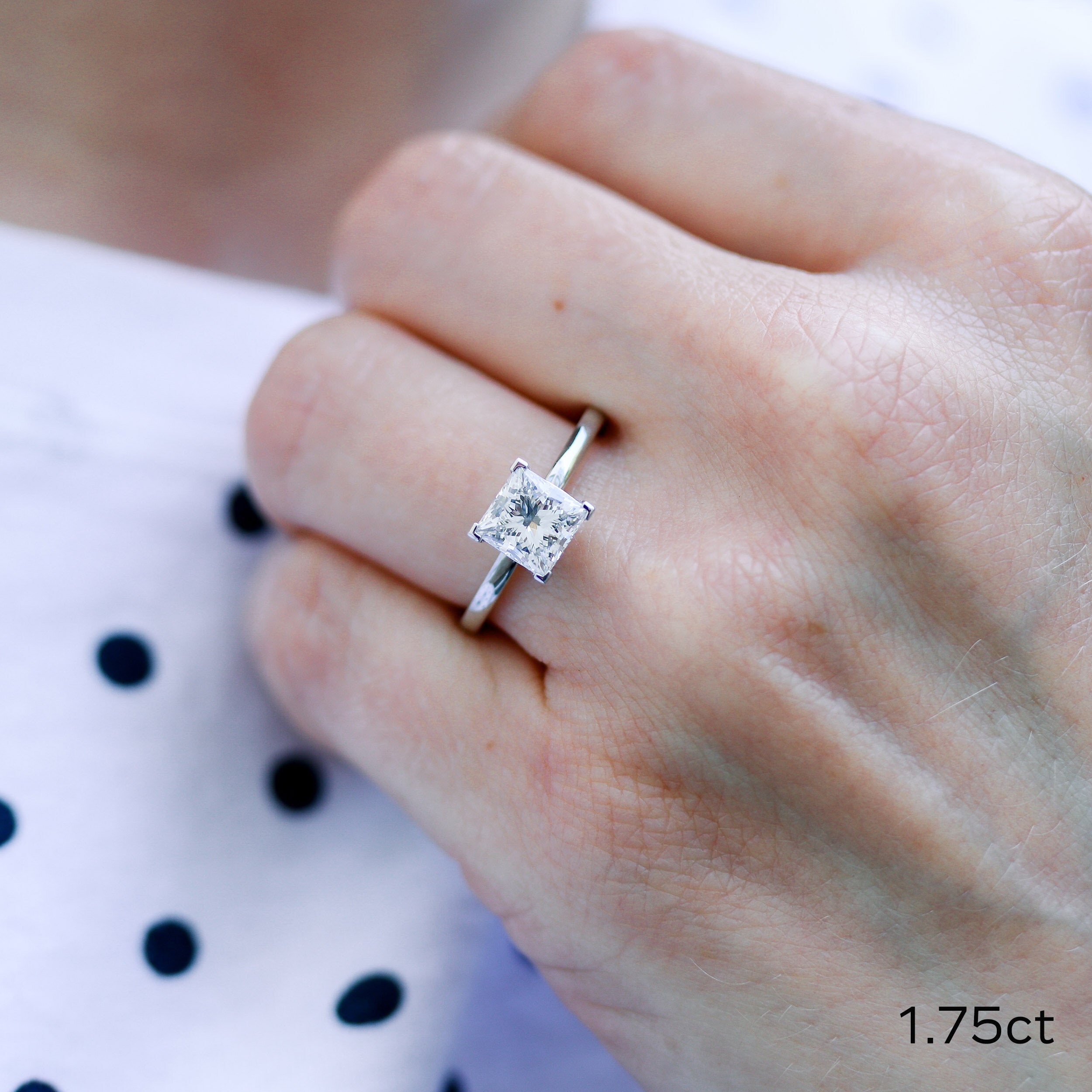 1.75 CT Princess Cut Moissanite Solitaire Engagement Ring
