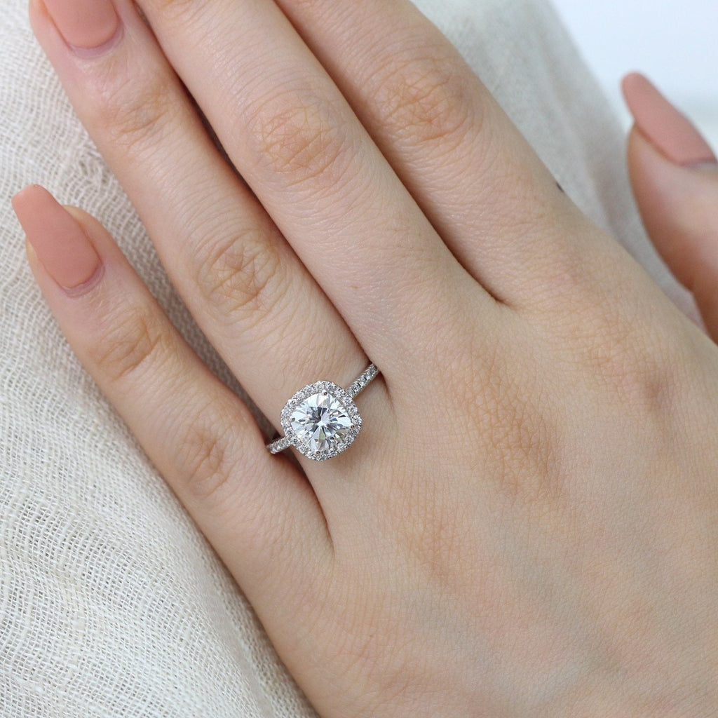 1.65 CT Cushion Cut Moissanite Halo Engagement Ring