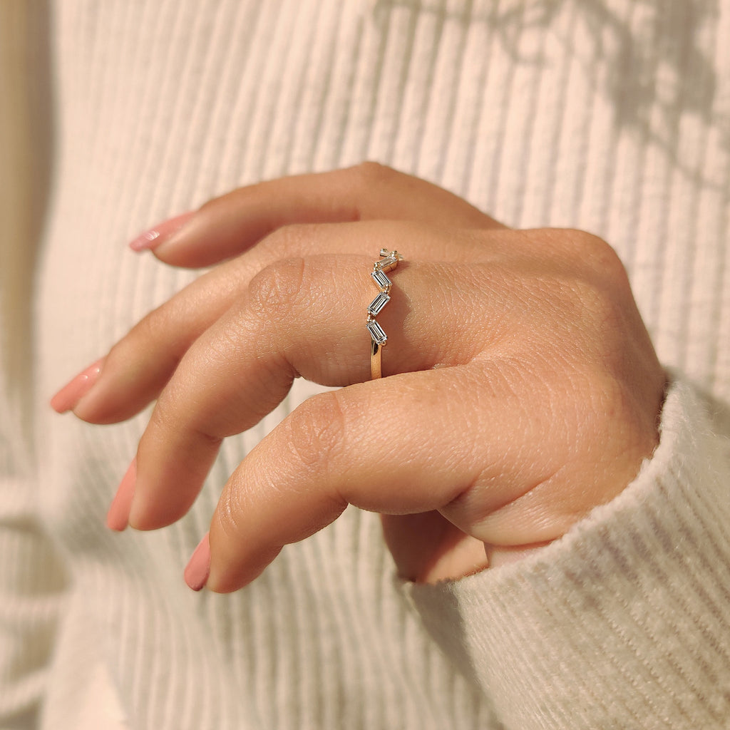 Baguette Cut Wedding Band With Zic Zac Style
