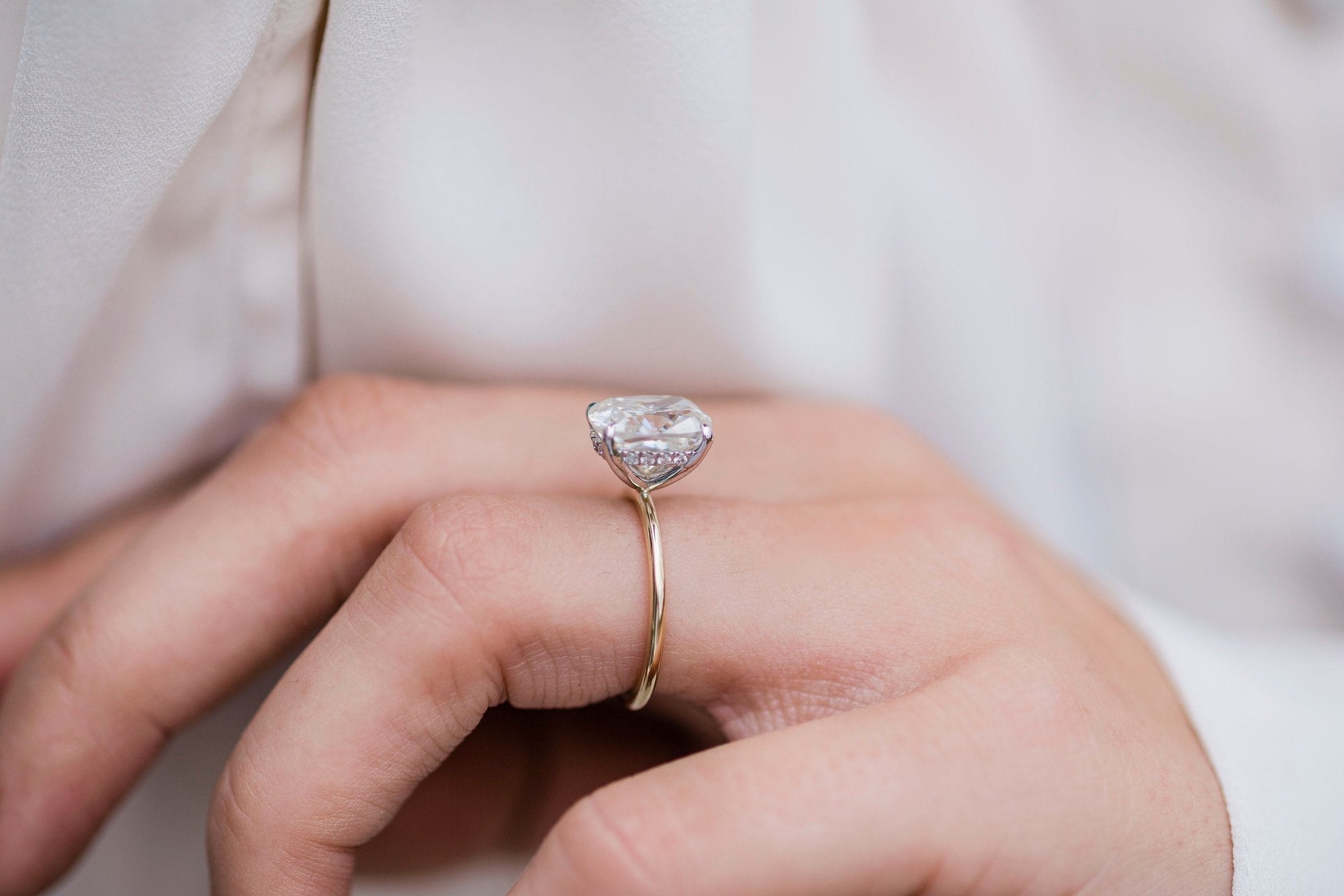 3.20 CT Elongated Cushion Moissanite Solitaire With Hidden Halo Setting Engagement Ring