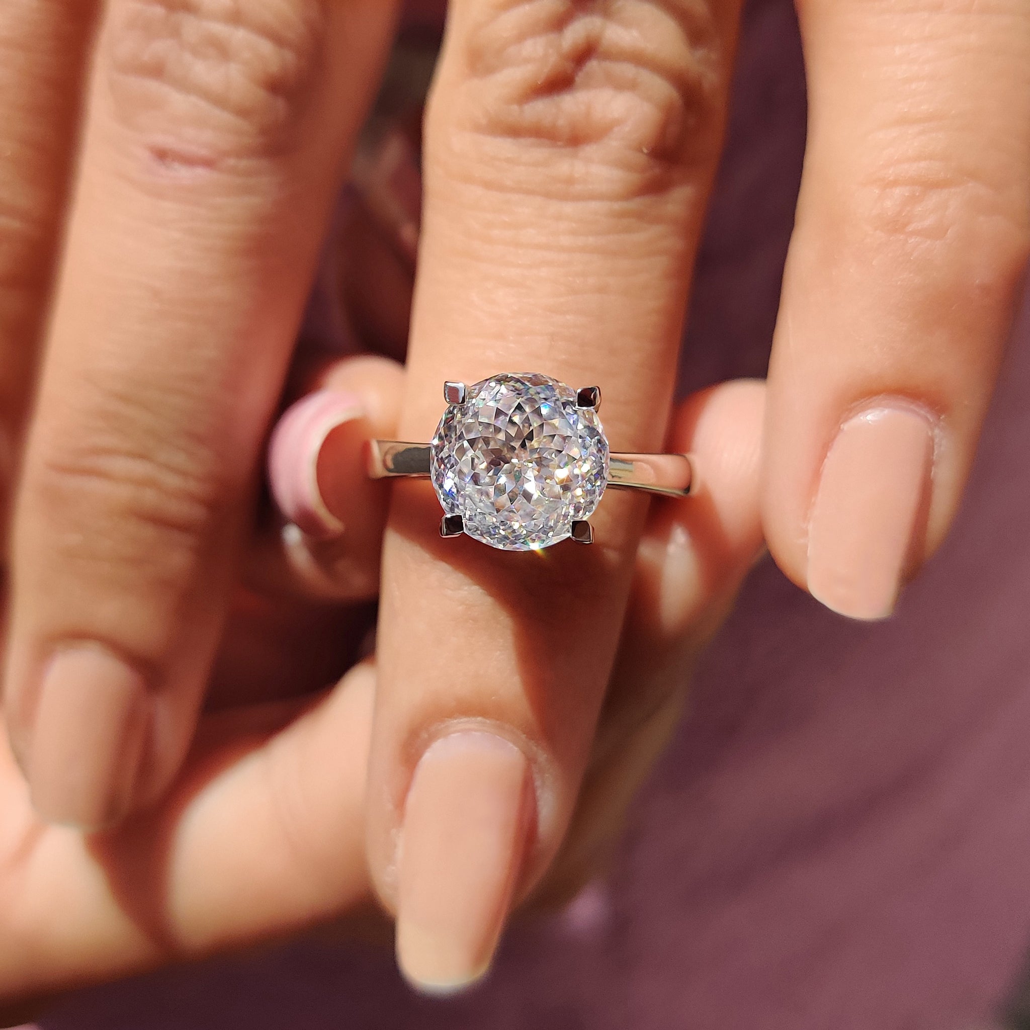Moissanite Solitaire Ring With portuguese Cut