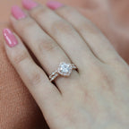 1.0 CT chusion Cut Moissanite Vintage Halo Bridal Ring Set