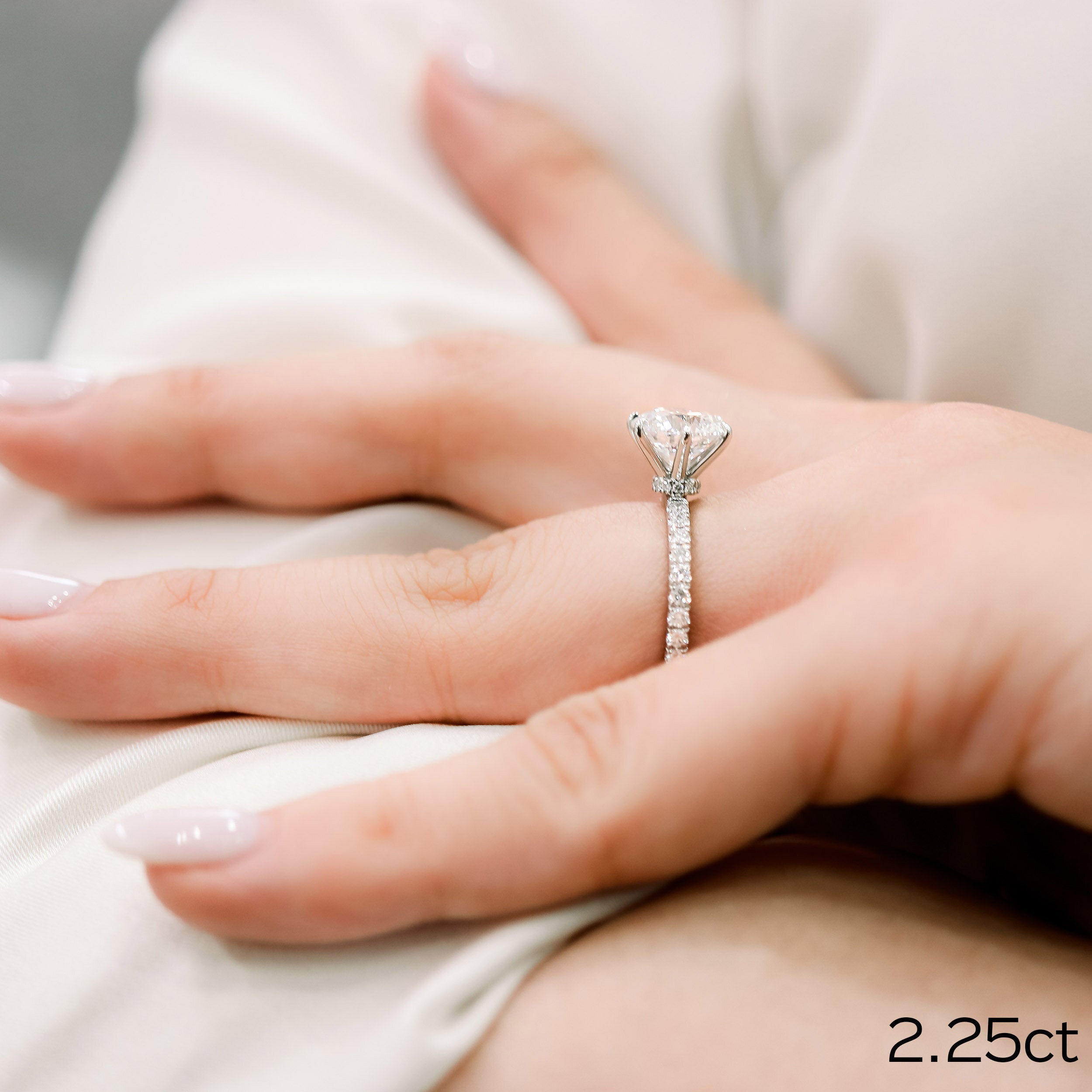 2.25 CT Round Moissanite Pave Setting Engagement Ring