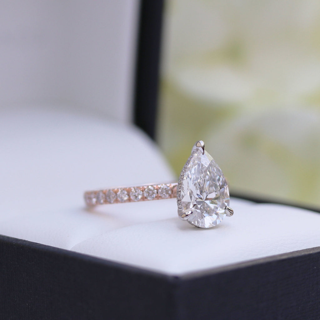 2.25 CT Pear Moissanite Hidden Halo Pave Setting Engagement Ring