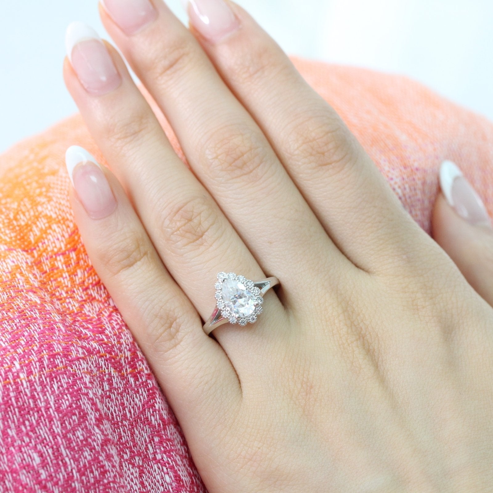 1.50 CT Pear Cut Moissanite Halo Split Shank Style Engagement Ring