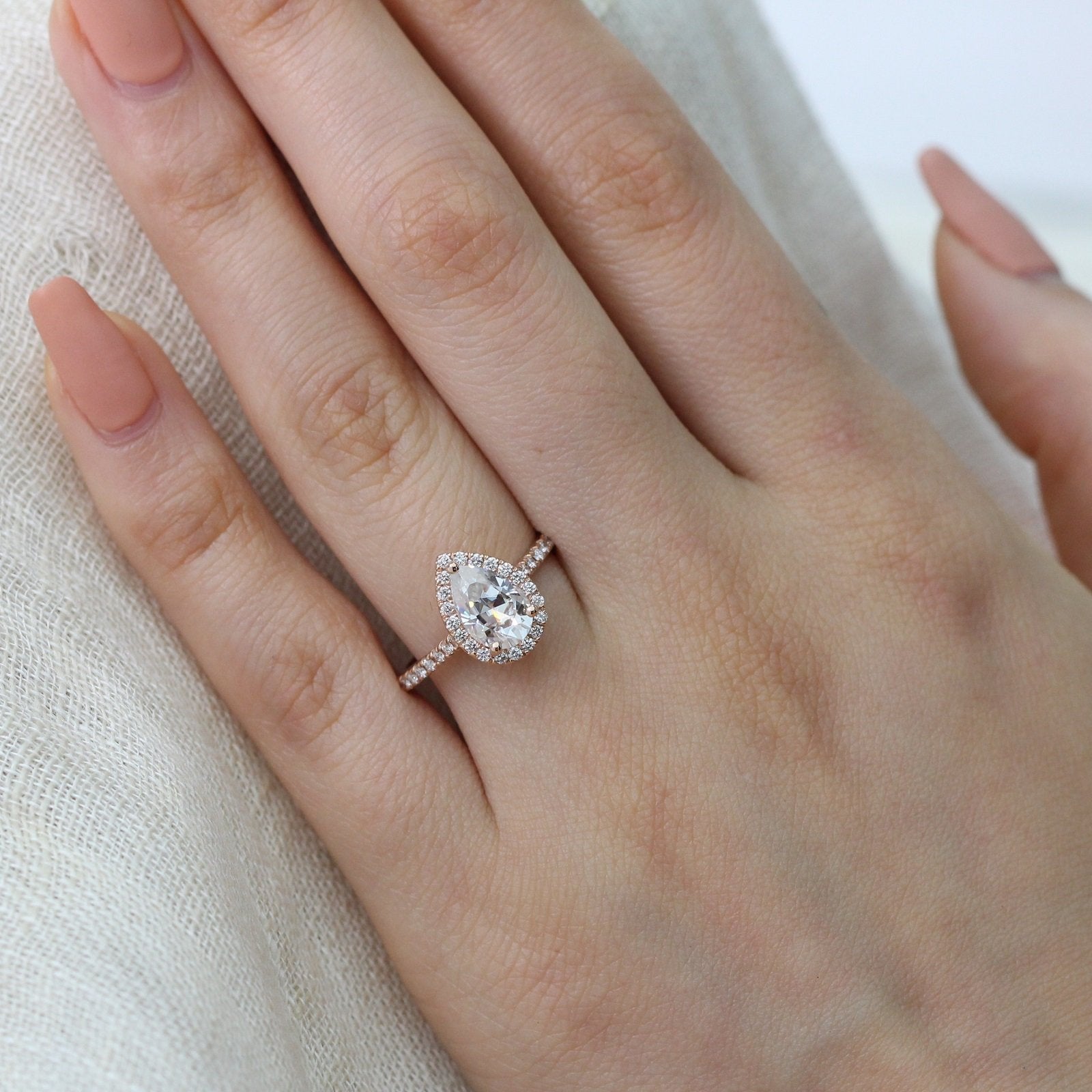 1.50 CT Pear Cut Moissanite Halo Engagement Ring
