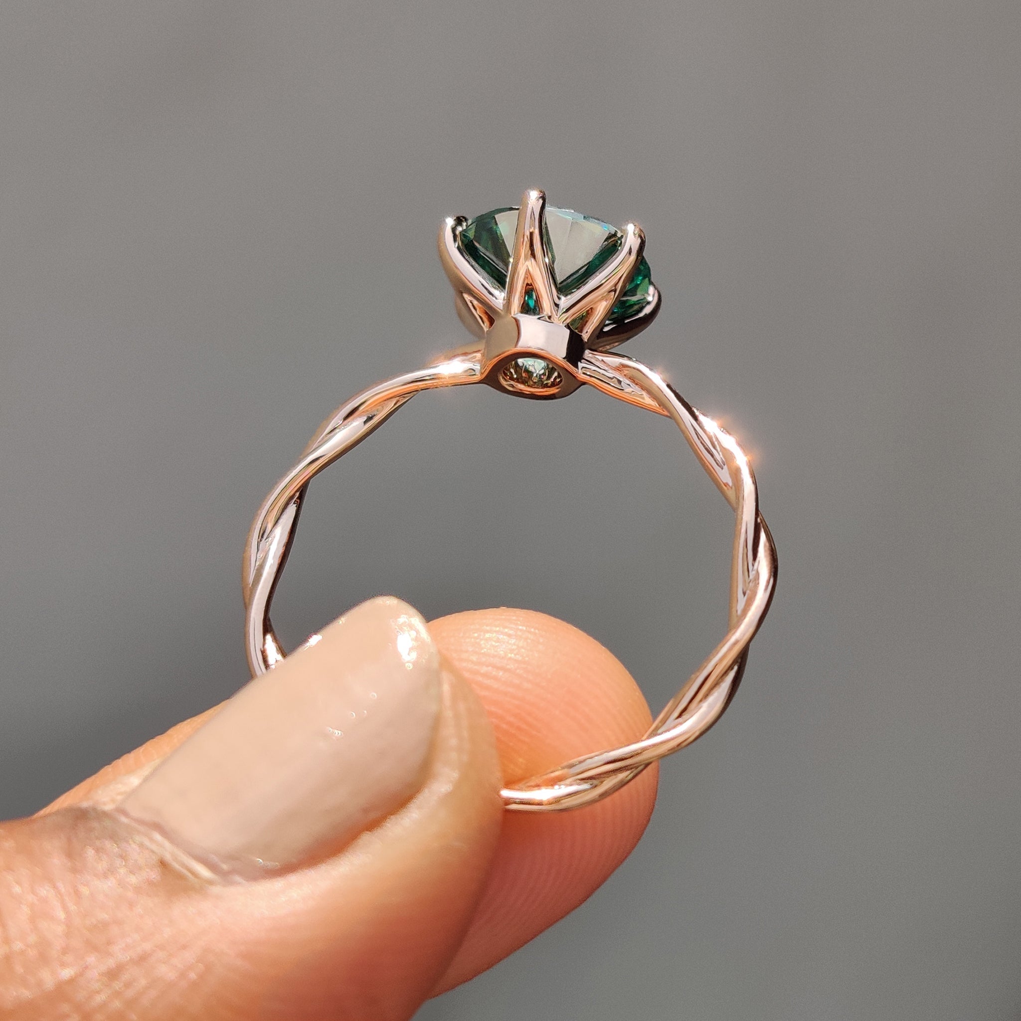 Rose Gold Solitaire Engagement Ring With Green Moissanite
