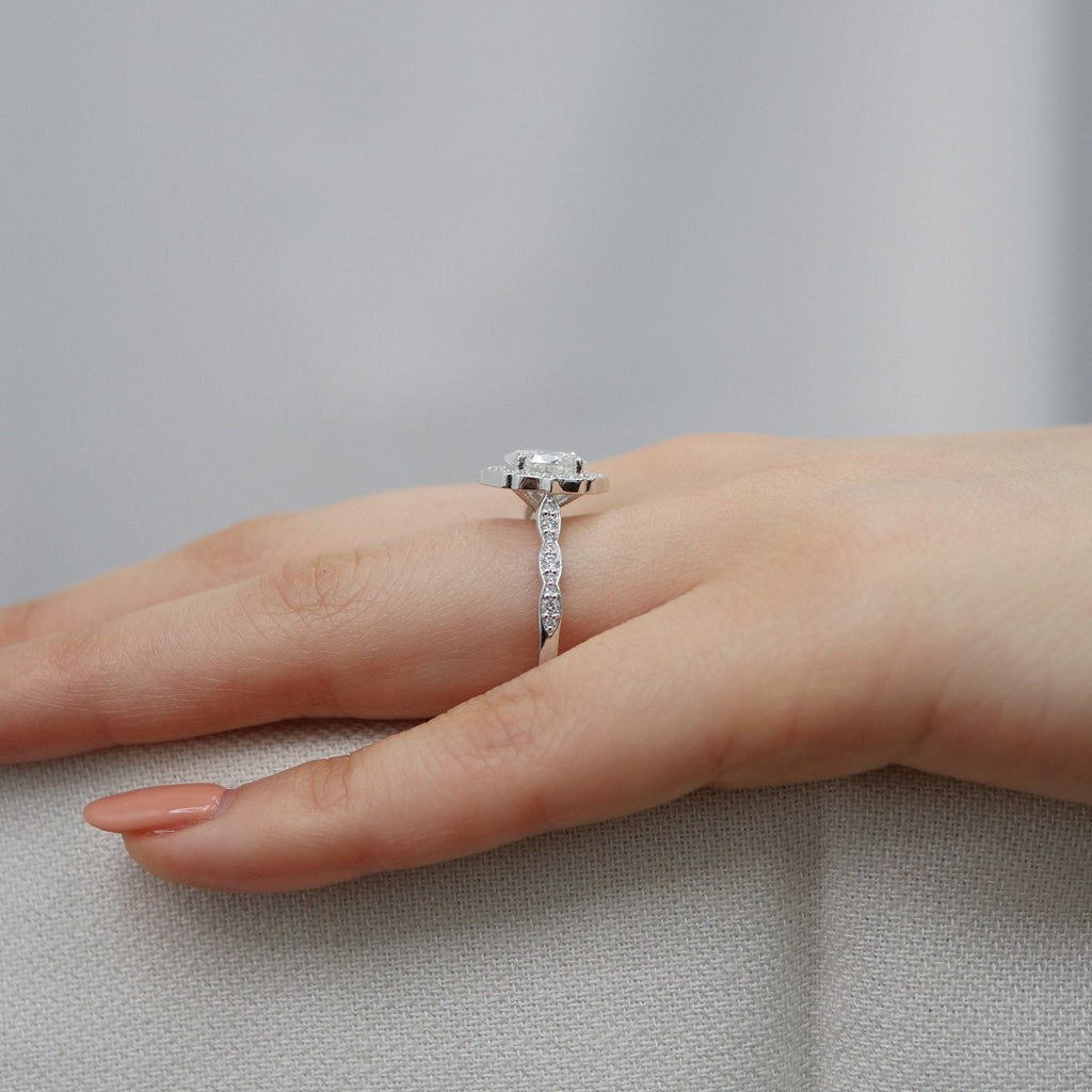 1.50 CT Vintage Oval Cut Moissanite Halo Engagement Ring