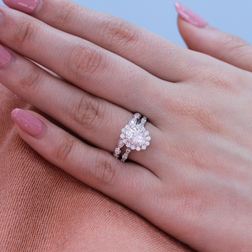 1.50CT Oval Cut Moissanite Halo Bridal Ring Set