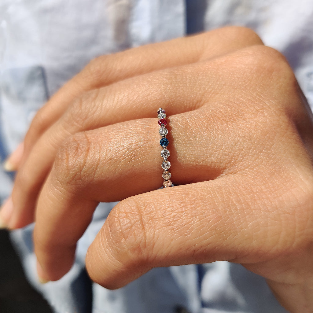 3/4 Eternity Wedding band With Minimalist Birthstone