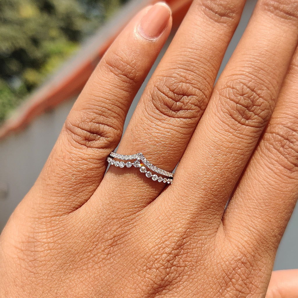 Stackable Chevron Wedding Band In White Gold