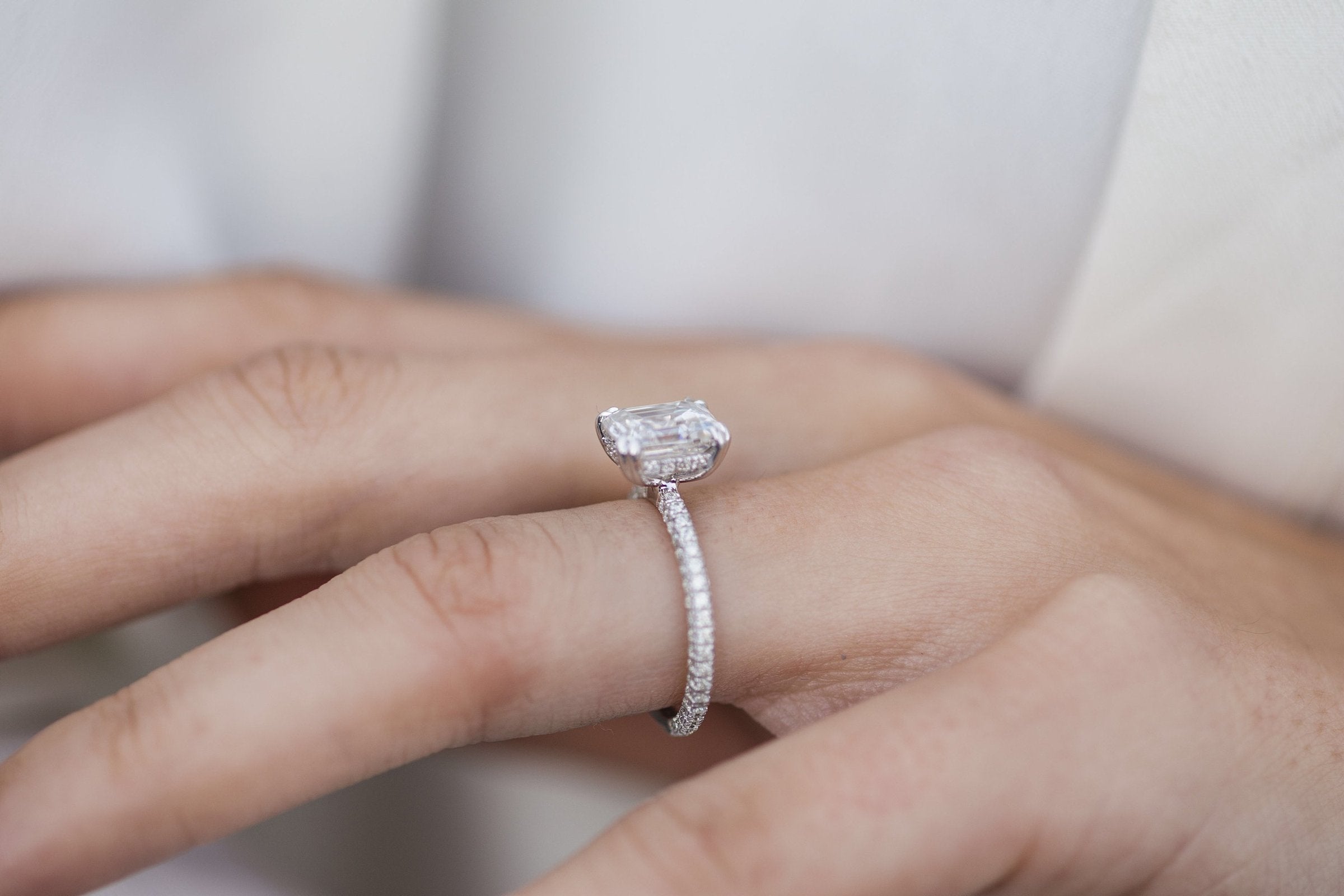 2.30 CT Emerald Moissanite Hidden Halo Setting Engagement Ring
