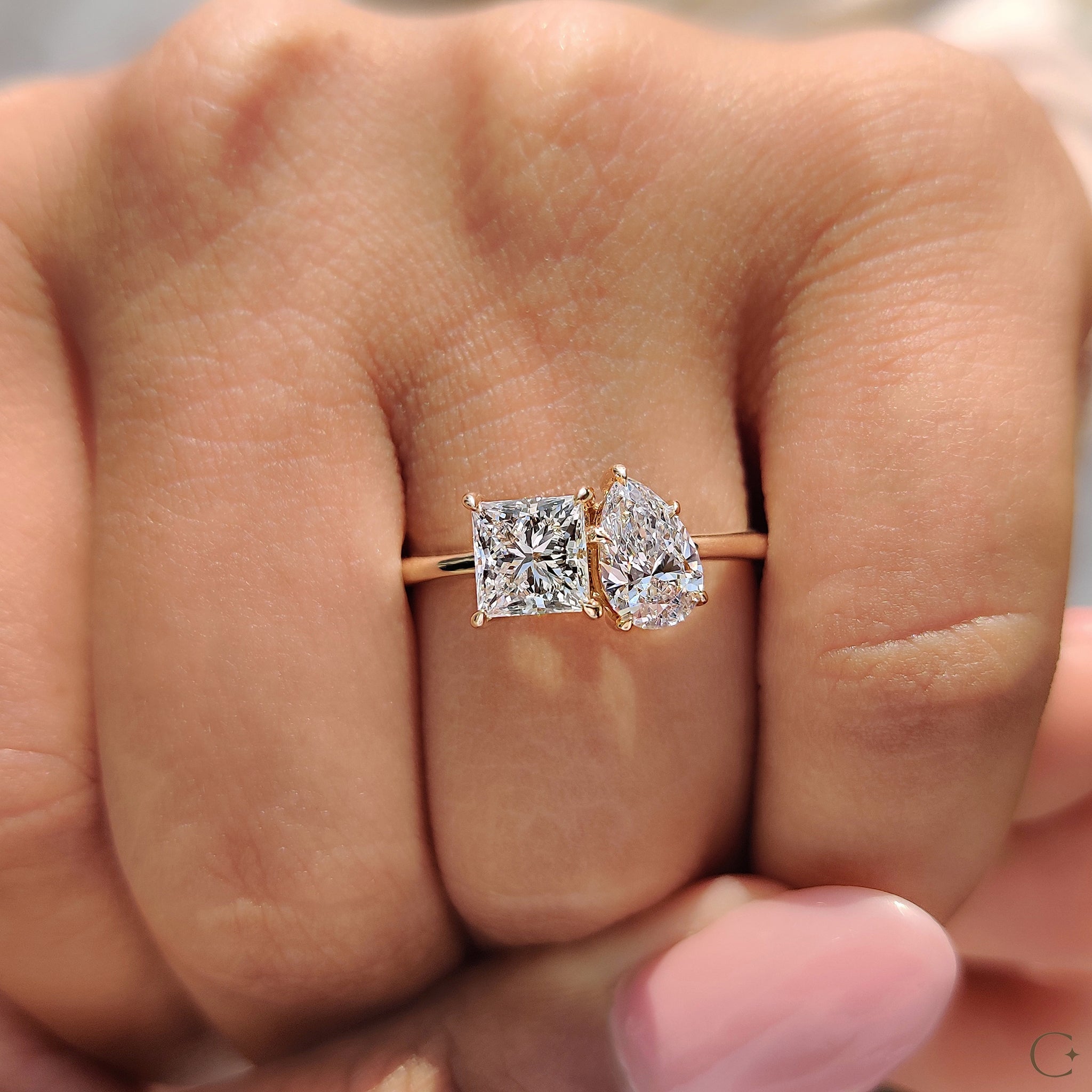 Toi Et Moi Engagement Ring With Princess And Pear Cut Diamond