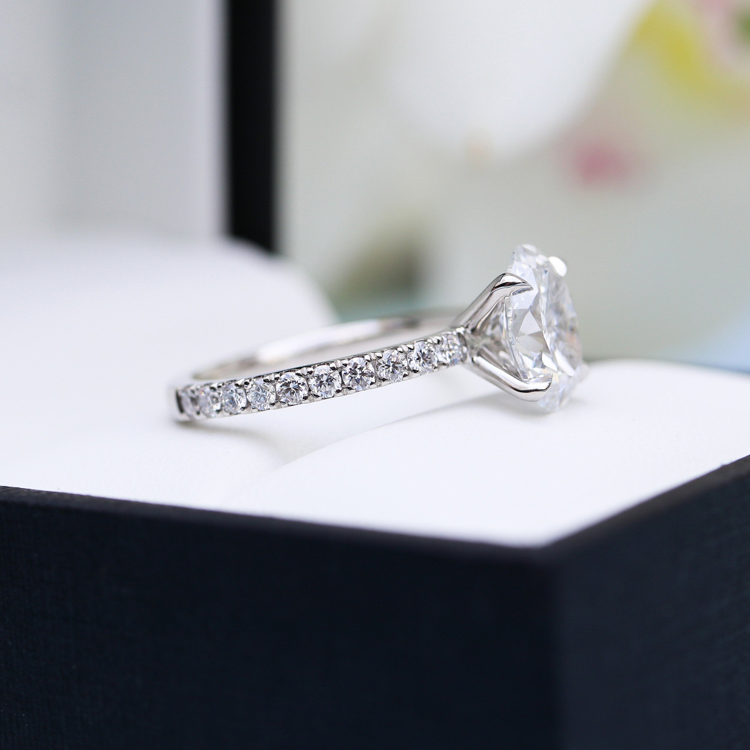 1.75 CT Oval Cut Moissanite Pave Setting Engagement Ring