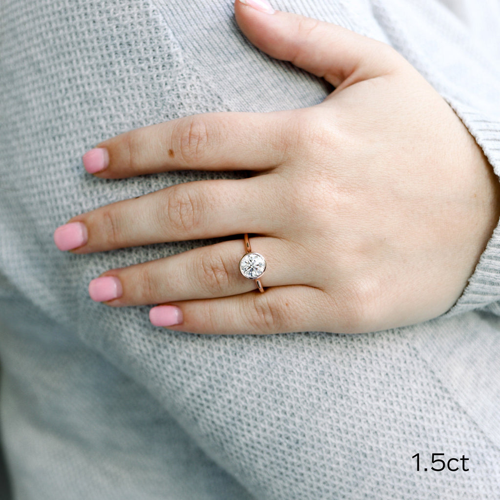 1.5 CT Round Cut Moissanite Bezel Engagement Ring