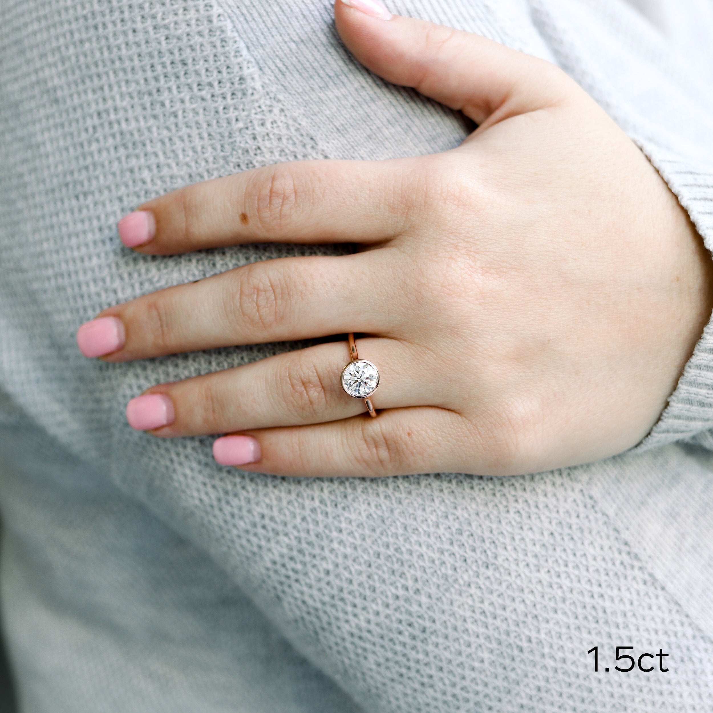 1.5 CT Round Cut Moissanite Bezel Engagement Ring