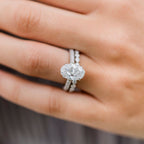 3.40 CT Elongated Oval Moissanite Hidden Halo & Pave Setting Engagement Ring