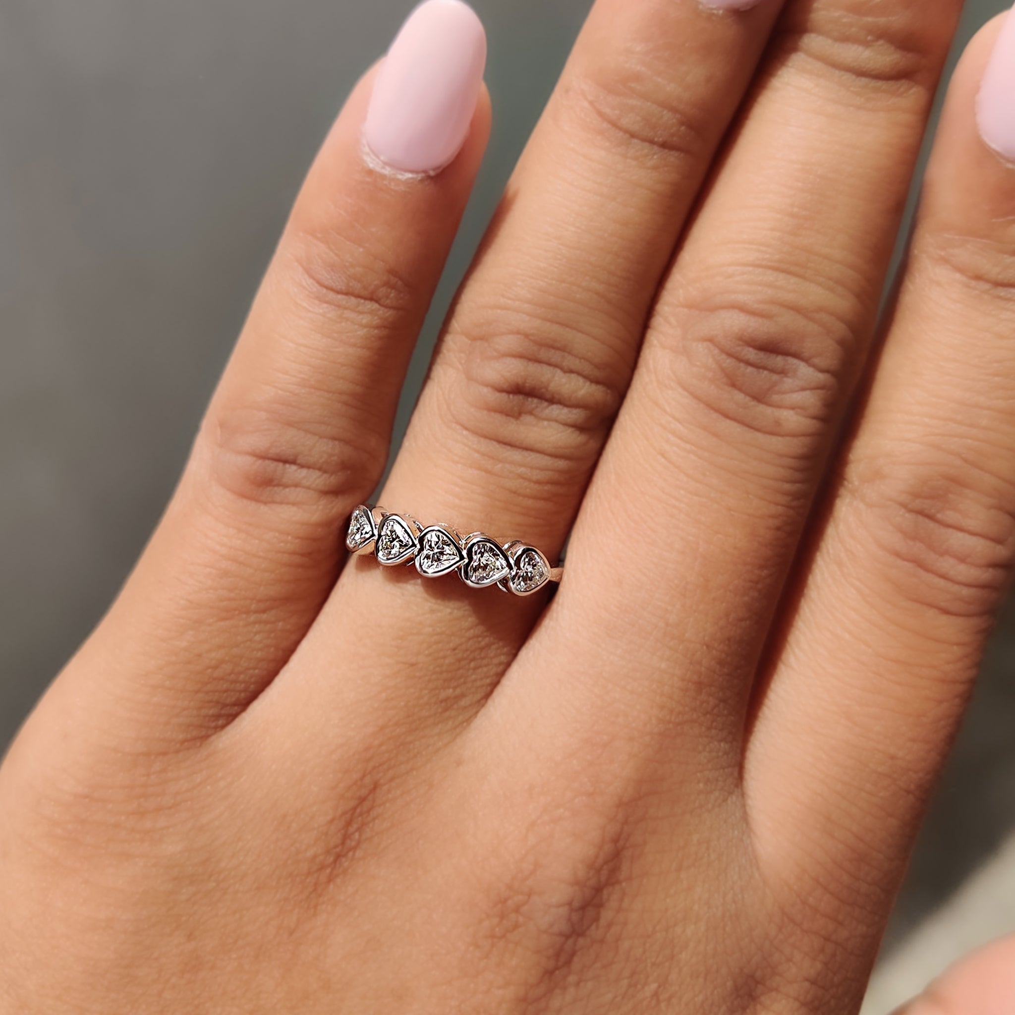 Heart Cut Bezel Set Diamond Wedding Band