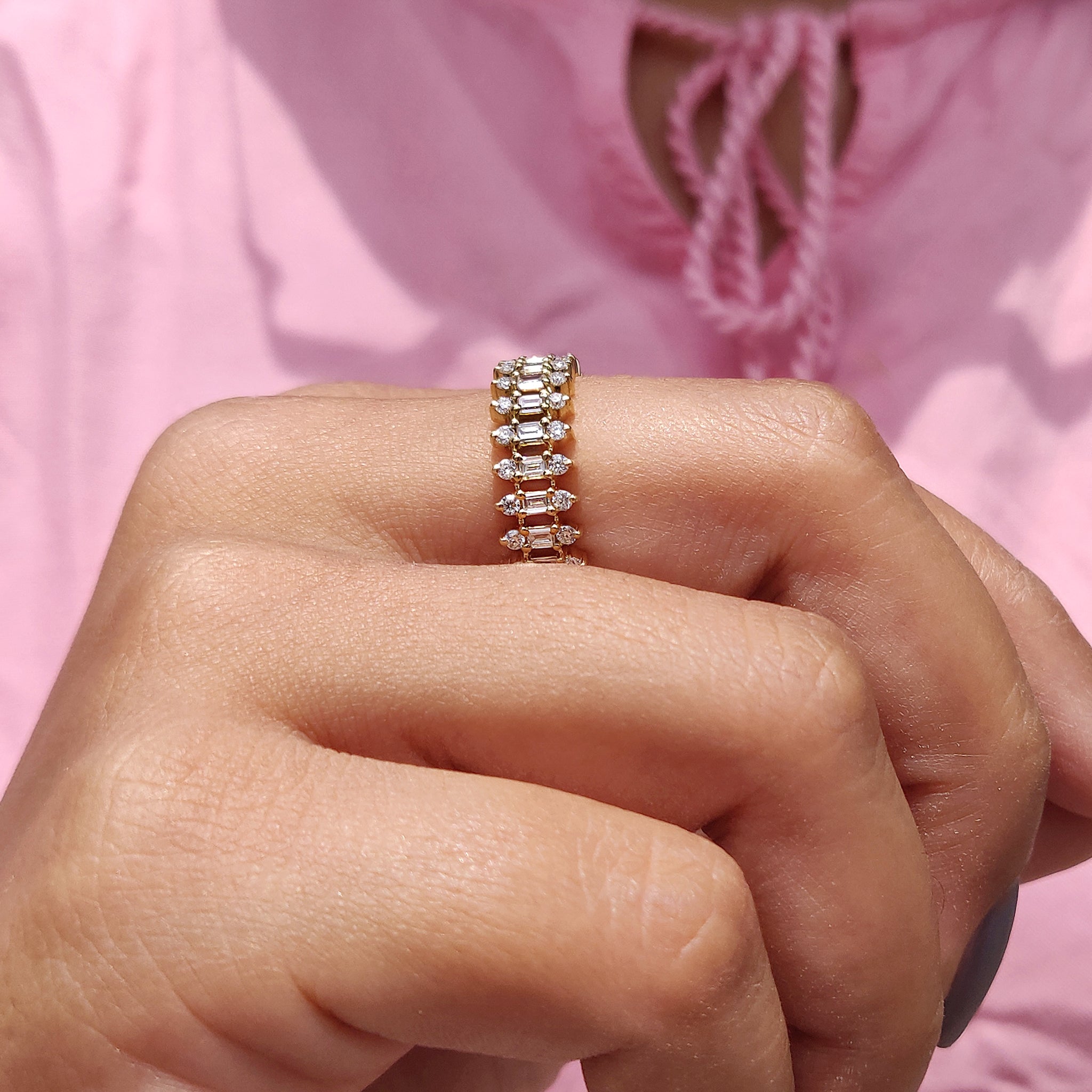 Unique Wedding Band - Three Row Eternity