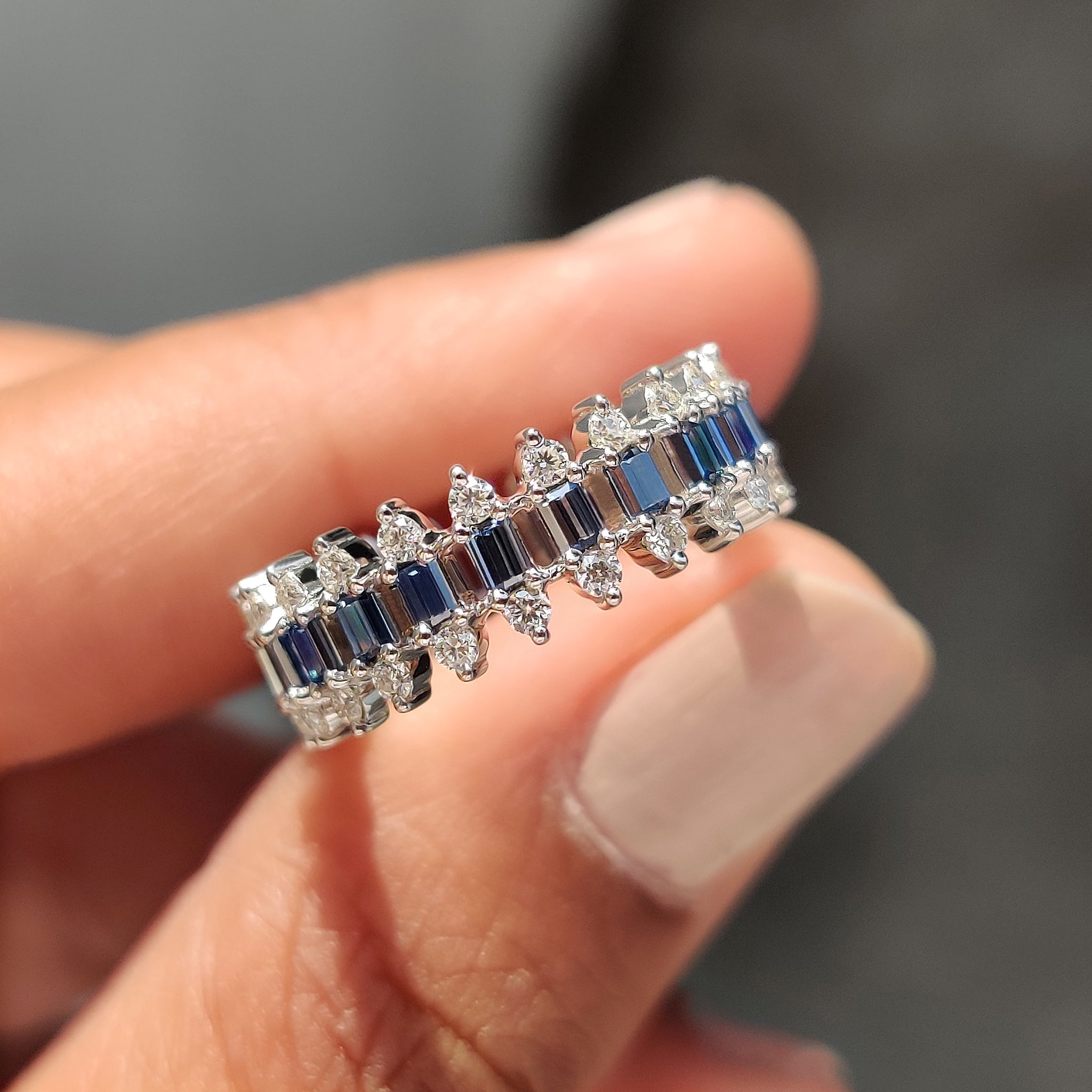 Baguette And Round Cut 3 Row Diamond Band